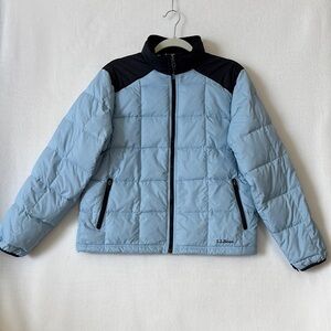 L.L. Bean Women’s Sz M Sky Blue Puffer Jacket with Black Details Goose Down
